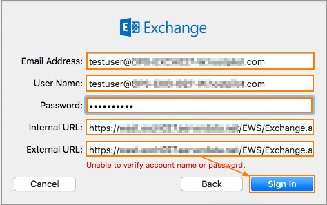 Manual Exchange account setup in Mac Mail